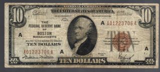 $10 1929 Boston Massachusetts National Brown Seal Federal Reserve Bank Old Money photo