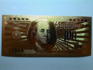 $100 Usd Gold Foil Bill 24kt Gold 9999999 Special Edition photo