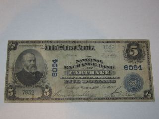 $5 1902 Carthage York Ny National Currency Bank Note Bill Ch.  6094 Vf photo