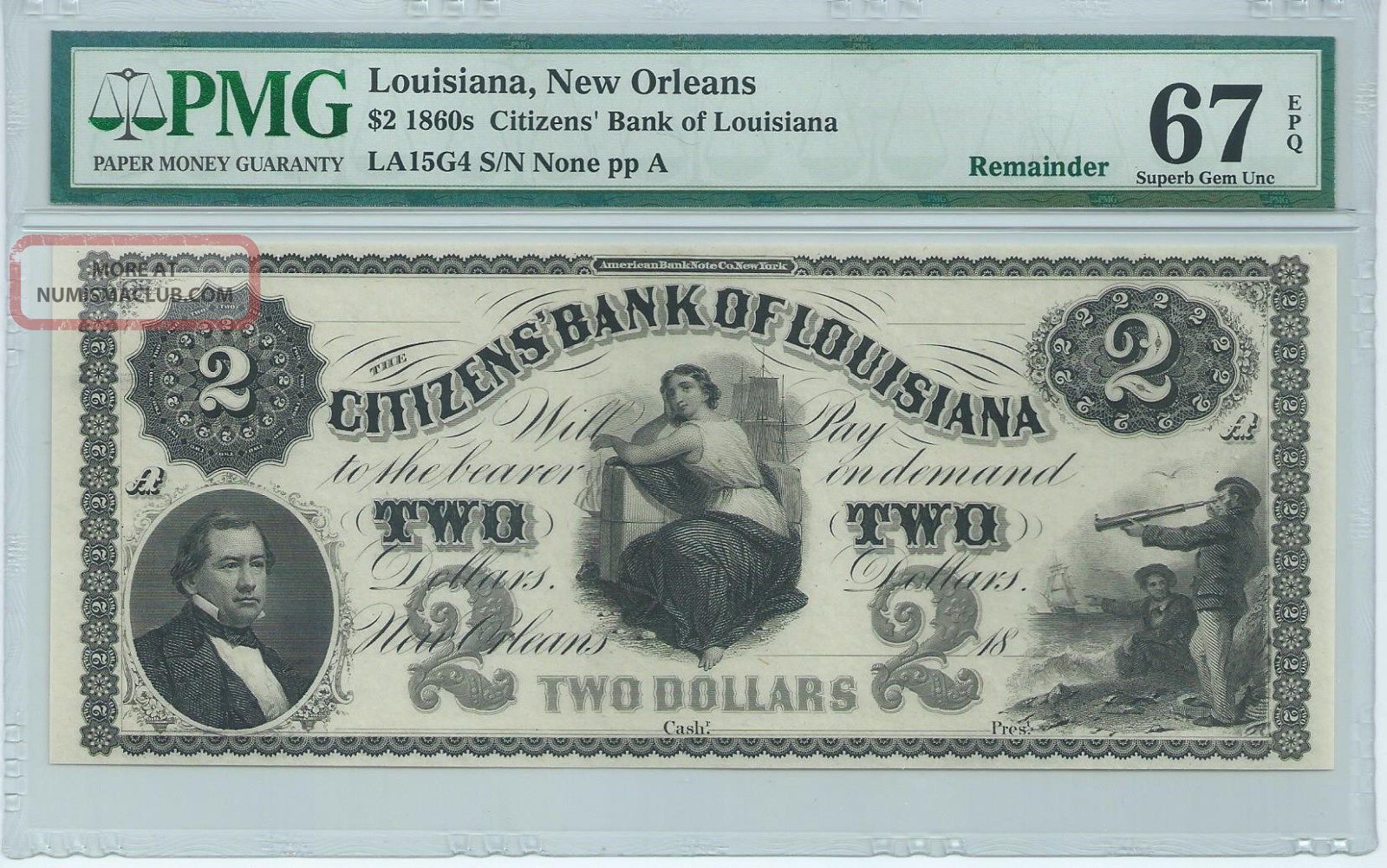 Louisiana Orleans Citizens Bank $2 186x Pmg 67 Epq G4 Obsolete Note