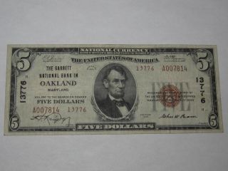 $5 1929 Oakland Maryland Md National Currency Bank Note Bill Ch 13776 Vf photo