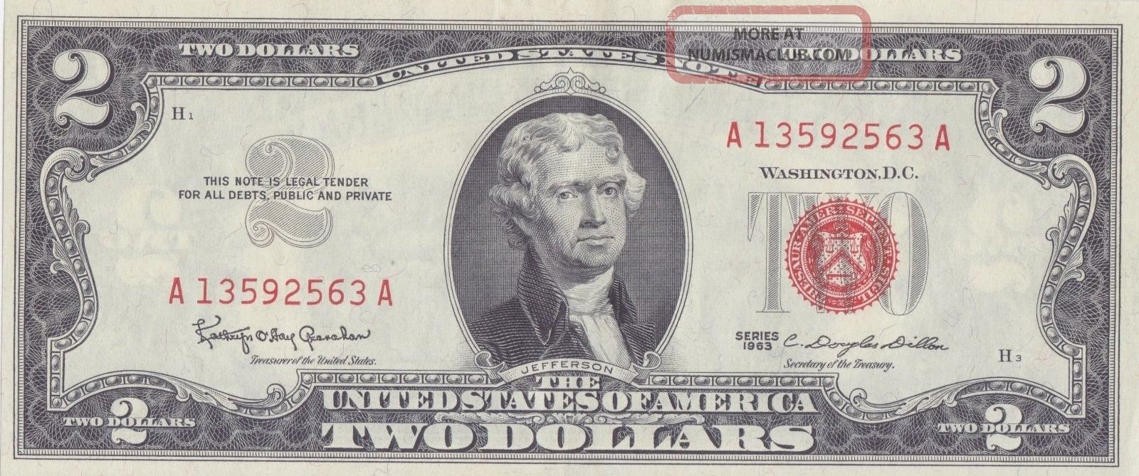 3 Red Seal $2 Bill Series 1963 Au Small Size Notes photo