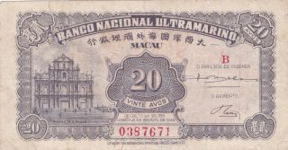 Portugal,  Macau,  20 Avos De 1946,  Paper Money photo