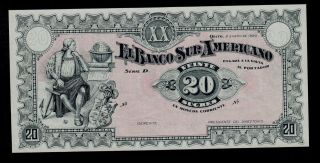 Ecuador Banco Sur Americano 20 Sucres 1920 Pick S253 Unc. photo