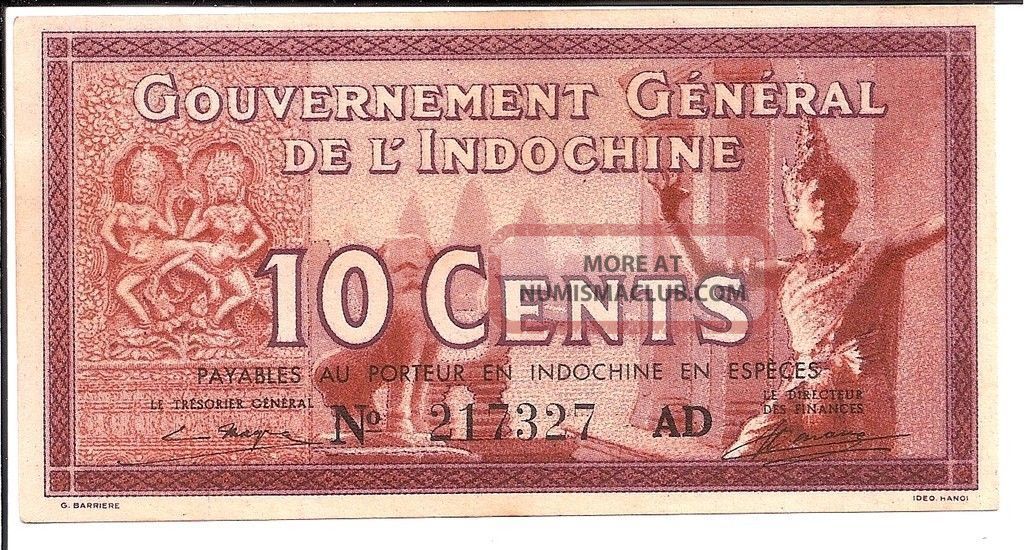 1939 French Indo - China 10 Cents Note P.  85d Ef/au Asia photo