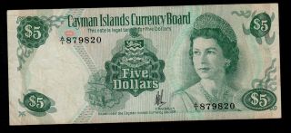 Cayman Islands 5 Dollars L.  1974 A/1 Pick 6a F - Vf. photo