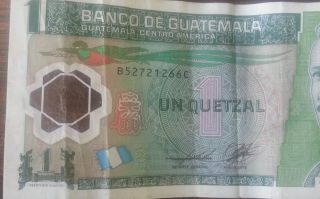 Guatemala Bank Note 1 Quetzal Polymer.  Collector ' S Item photo