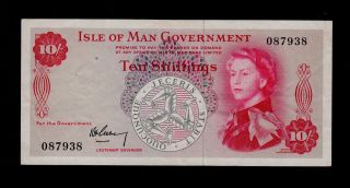 Isle Of Man 10 Shillings (1961) Pick 24a Vf photo