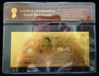 24k Gold $5 Dollar Note With Certificate Of Authenticity Nr Gorgeous photo
