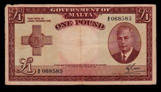 Malta 1 Pound (1951) A/4 Pick 22 Fine. photo