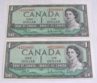 1954 Canada 2 X $1 Dollar Replacement Note Unc Sequence Bc - 37ba - I photo