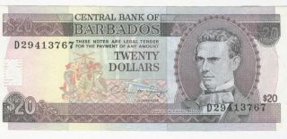 Barbados $20.  00 Banknote (1993) Pk 44 Signed Cm Springer Straight Serial Numbers photo