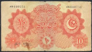 Pakistan Rs.  10,  1948,  Ghulam Muhammad Signature. . . . photo
