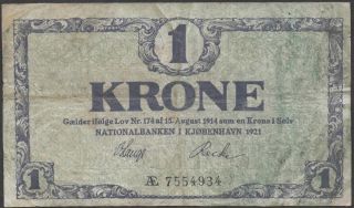 Denmark,  1 Krone,  1921,  P 12,  Prefix Ae photo