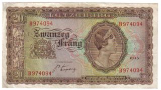 Luxembourg 20 Francs 1943 Pick 42 Look Scans photo
