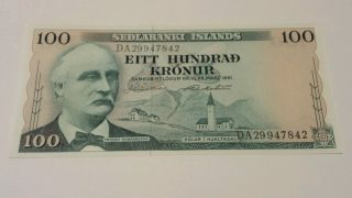 1961 Iceland 100 Kronur Sedlabanki Islands Vf Uncirculated photo