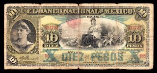 El Banco Nacional De Mexico 10 Pesos 7.  26.  1897,  M299c / Bk - Df - 217.  Vg photo