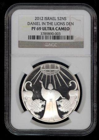 2012 Israel Daniel & Lions Den Proof Silver 2 Nis Coin Ngc Pf69 Ultra Cameo photo