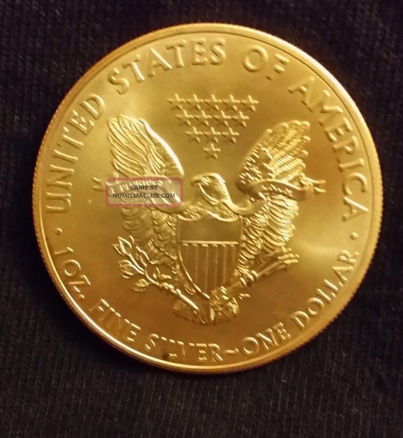 1 Oz 2014 Silver American Eagle. 999 24k Plated