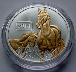 2014 Tokelau Lunar Horse 24 Ct Gold Gilded $5 Coin Rare Max 1,  000 Silver 1oz Us photo