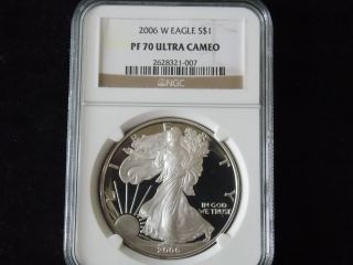 2006 W American Silver Eagle Ultra Cameo Dollar - Pf70 Graded By Ngc photo