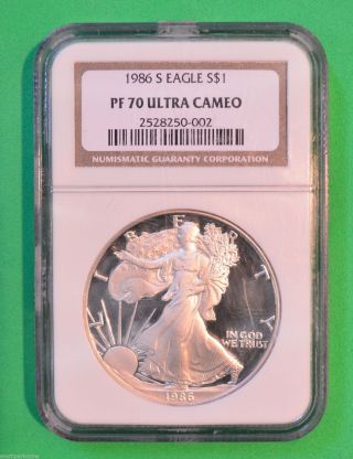 1986 - S Proof American Silver Eagle - Ngc Slabbed Pr70 Ultra Cameo - 1oz.  999 Silver photo