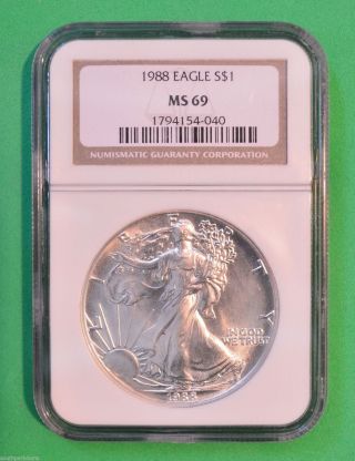 1988 American Silver Eagle - Ngc Slabbed Ms69 - 1oz.  999 Silver photo