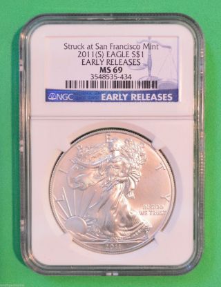 2011 - S American Silver Eagle - Ngc Slabbed Ms69 - Early Releases,  Struck At Sf photo