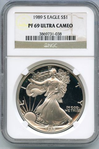 1989 - S Ngc Pf 69 Ultra Cameo American Eagle Silver Proof Dollar - S1s Kr983 photo