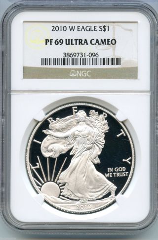 2010 - W Ngc Pf 69 Ultra Cameo American Eagle Silver Proof Dollar - S1s Ks14 photo