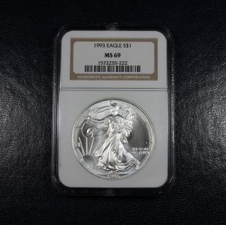 1993 Silver Eagle Ngc Ms69 - Dollar (222) photo
