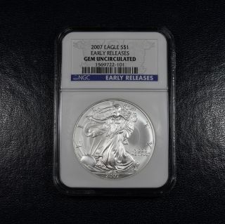 2007 Silver Eagle Ngc Gem Bu - Early Release - Er Dollar (101) photo