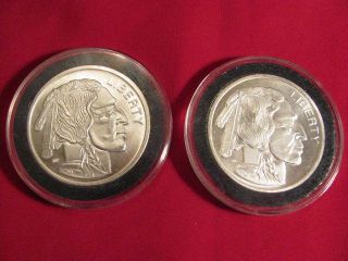Two (2) Indian Head/buffalo.  999 Silver Rd. ,  1 Oz.  - In Plastic Cases - photo