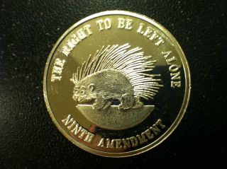 9th Amendment Porcupine ' Right To Be Left Alone ' 1 Troy Oz.  999 Silver Round photo