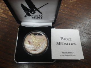Alaska 2000 Bald Eagle Medallion.  999 Fine Silver 1 Troy Oz Gold Relief photo