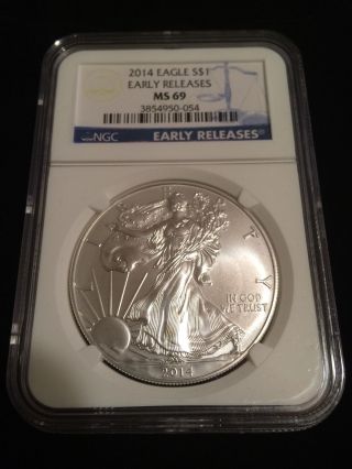 2014 Ngc Ms 69 Graded 1oz American Silver Eagle ' Early Release ' Blue Label Er Fs photo