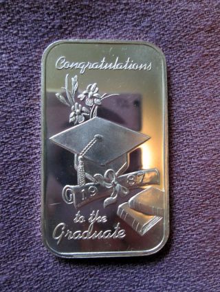 Congratulations Graduate Apm - 24v Rare 1 Troy Oz. .  999 Fine Silver Art Bar photo