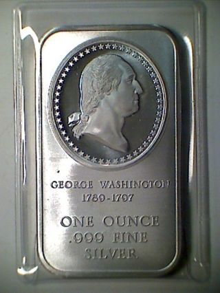 Silver Bullion Bar : George.  Washington Motif,  1oz Pure Silver,  Madison photo