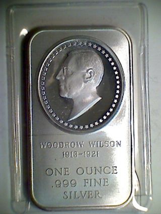 Silver Bullion Bar : Woodrow Wilson Motif,  1oz Pure Silver,  Madison photo