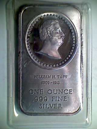 Silver Bullion Bar : William H.  Taft Motif,  1oz Pure Silver,  Madison photo