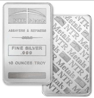 10 Oz.  999 Fine Silver Ntr Metals Bar photo