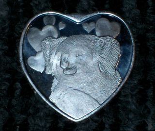 Heart Shaped With Koala Bear 1 Oz.  999 Fine Silver Proof Someone Special photo