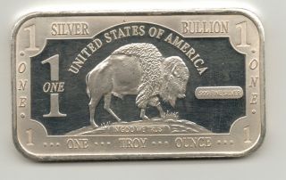 Buffalo Dollar Design Silver Bar 1 Troy Oz.  999 Fine Silver Bar In God We Trust photo
