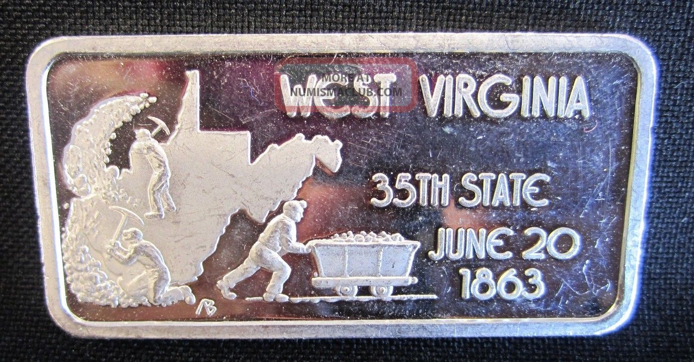  999 Fine Pure Silver Bar Ingot Bullion West Virginia 35th State 1 Ozt