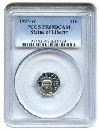 1997 - W Platinum Eagle $10 Pcgs Proof 69 Dcam Statue Liberty 1/10 Oz photo