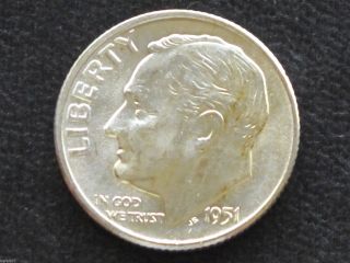 1951 - D Roosevelt Dime 90% Silver Brilliant Uncirculated U.  S.  Coin D4922 photo
