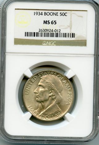 1934 Boone Commemorative Silver Half Dollar Ngc Ms 65 photo
