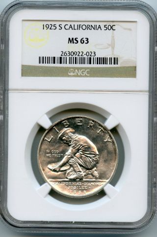 1925 S California Commemorative Silver Half Dollar Ngc Ms 63 photo