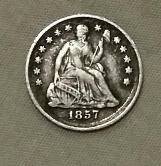 1857 Seated Liberty Half Dime F - Xf photo