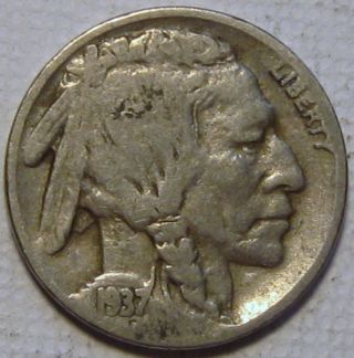 1937 - D Buffalo Nickel,  Very Good photo